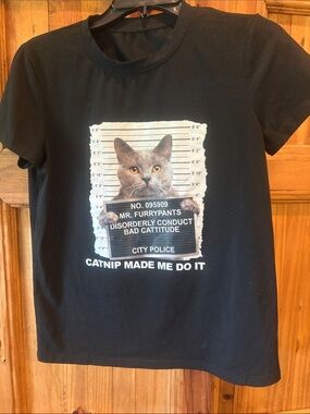 Black Catnip Mugshot Cat Graphic Tee - Unbranded